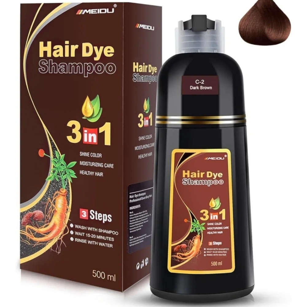 Hair Dye Shampoo 3 in 1 for Women&Men 100% Organic (Dark Brown)